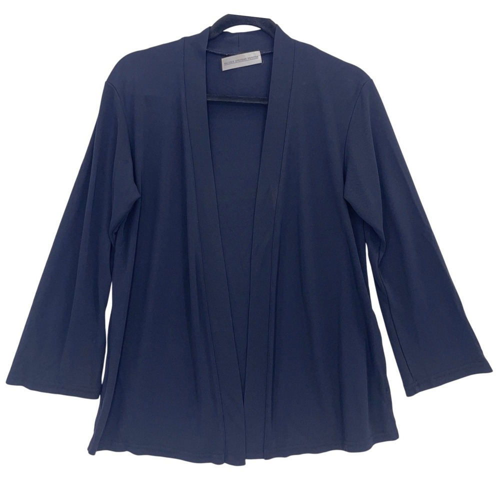 Valerie Stevens Black Open Front Cardigan PS Petite Side Slit Rayon Blend Knit